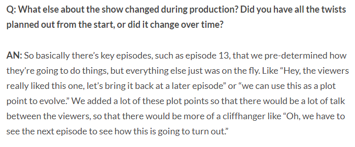 It was better for Trigger to leave the project to put more time and energy on their personal works, as they didn't really have any creative input on what happened in the anime since it started. Actually, the anime also had a very strange way of being written, as Nishigori tells :
