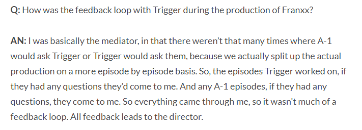 And I said mediation because this is how Nishigori qualified his own work as a director, having to go from one studio to another, answer questions, and go back to working on the episodes, there was no contact whatsoever between the two studios outside of Nishigori.