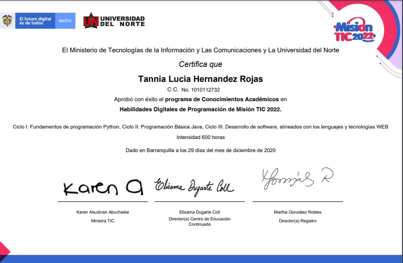 #MisiónTIC2022 <a href="/karenabudi/">Karen Abudinen</a>  #ElegidosParaTriunfar  <a href="/TalentoDigCol/">Talento Digital MinTIC</a> <a href="/Ministerio_TIC/">Ministerio TIC</a>  <a href="/UninorteCO/">Universidad del Norte</a>
