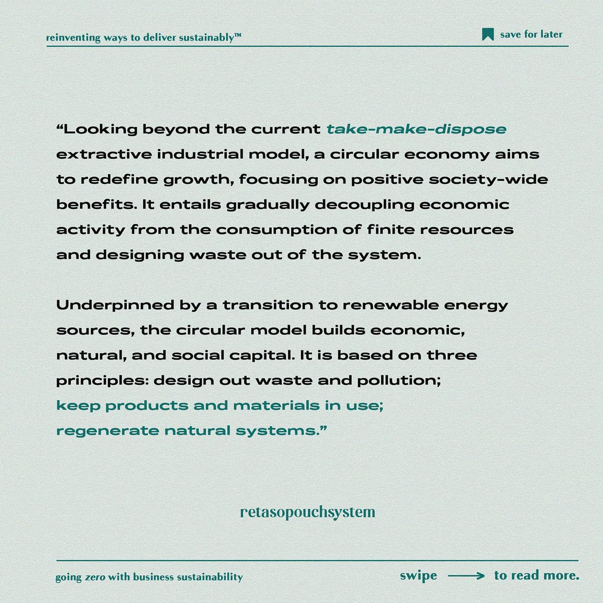 retasopouch's tweet photo. According to Ellen McArthur Foundation, there are (3) principles of the circular economy: 

1.) designing out waste and pollution 
2.) keep products and materials in use
3.) regenerate natural systems.

Check our fb page fore more info about RPS and how it follows the principles https://t.co/HTw2rLMcH9