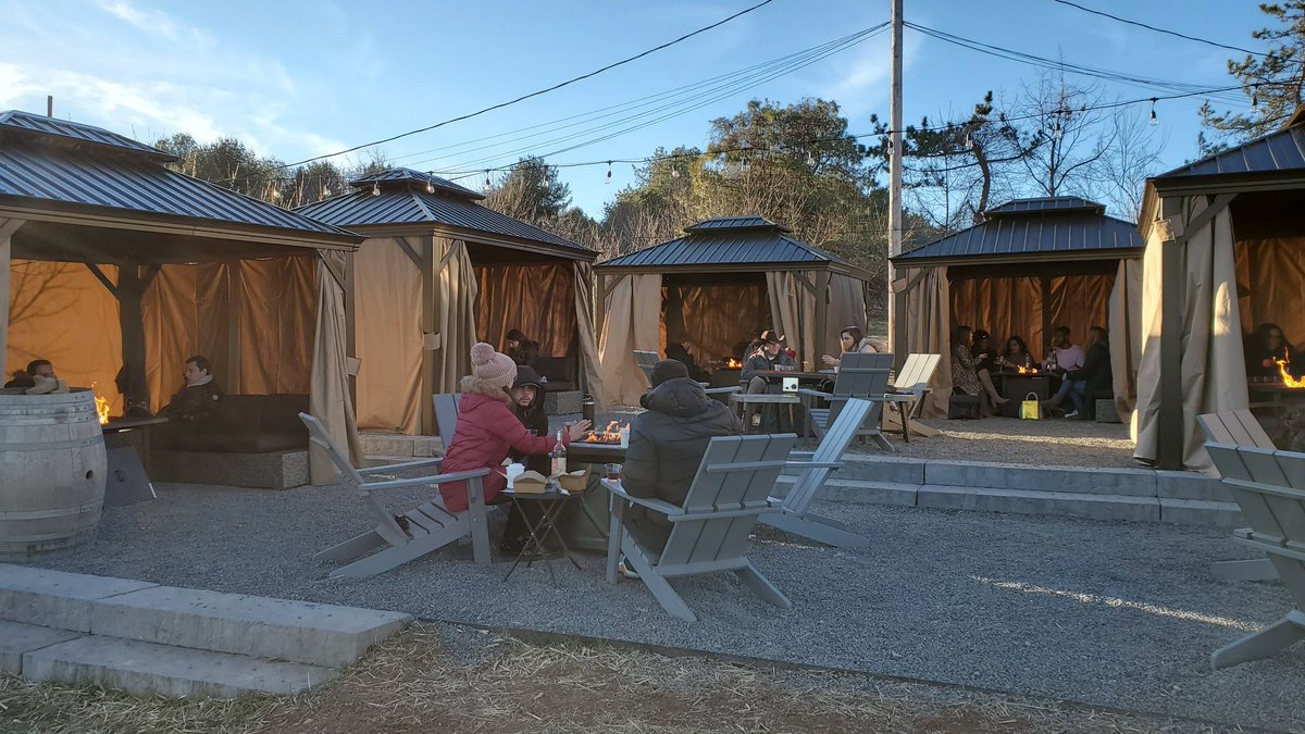 OldYorkCellars's tweet photo. Still time to enjoy the warmth of our #WinerWineVillage before tonight’s snow storm. Open til 5 today #wine # food #firepits #cabanas #patioheaters #redwinehotchocolate. https://t.co/HptzYd4kyY @DelRiverTowns @VisitHunterdon @Visit_NJ @HipNewJersey @WineAndGarden https://t.co/CbVob0tb0e