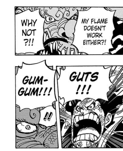 newworldartur's tweet photo. Luffy claims he tanked the Bolo Breath due to "guts". However, this kanji can also be read as willpower/having a strong spirit, so it could be hinting that his willpower/guts are so strong they strengthened his haki and helped tank the attack, just like we saw in the 22nd opening https://t.co/1gPSbgOQUL