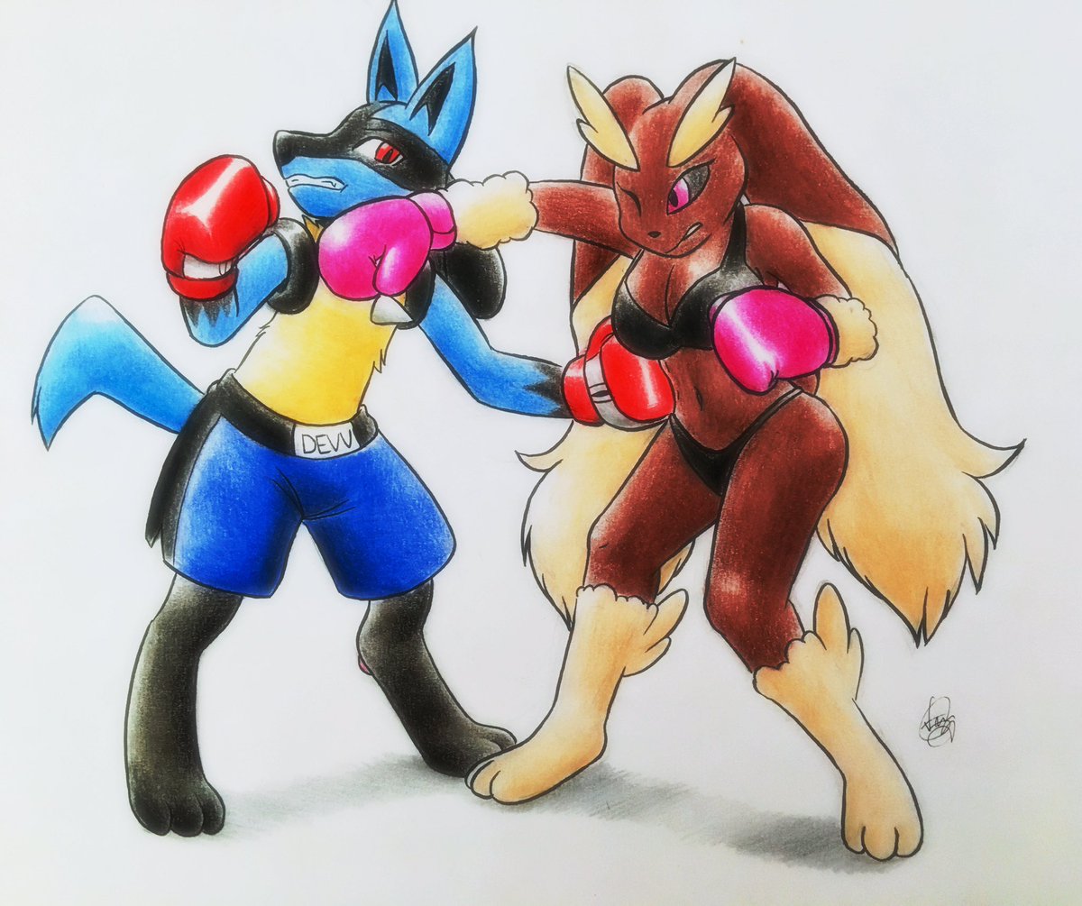 Yo, a lucario is having a fierce boxing match against a strong lopping and they’re trading heavy blows! Who will win this fight?