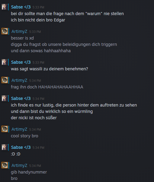 ArtimyZ's tweet photo. 31.01.2021 - Ein Random aus einen MM gibt sich als meine Freundin aus um Informationen von zu bekommen. Meine Freunde ich habe offiziell alles gesehen

bin raus https://t.co/zfps0S0seB