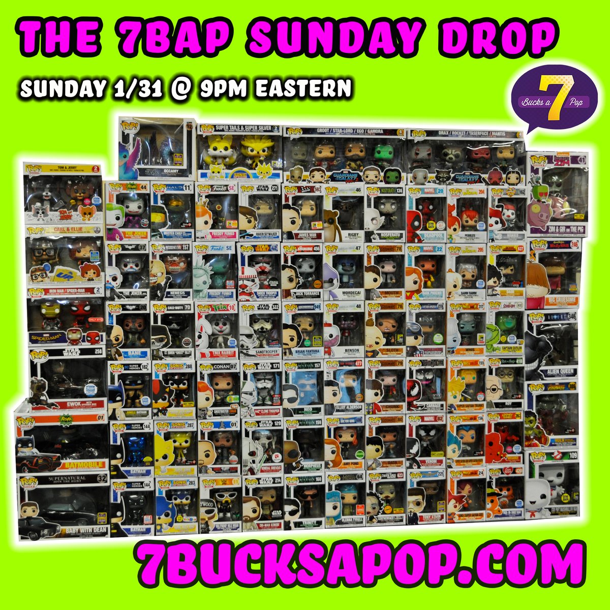 7BucksAPop's tweet photo. They are calling for snow at #7BAP HQ, so we're going to melt it all with the #SundayPopDrop tonight at 9pm eastern!

Freddy #Funko, Rare #Batman, GOTG 4 Packs, Sloth, and #RegularShow! Plus, the normal variety of #Disney, #Marvel, #DC, #StarWars, #Animation, #Movies and #TV! https://t.co/I040hCiAJ4