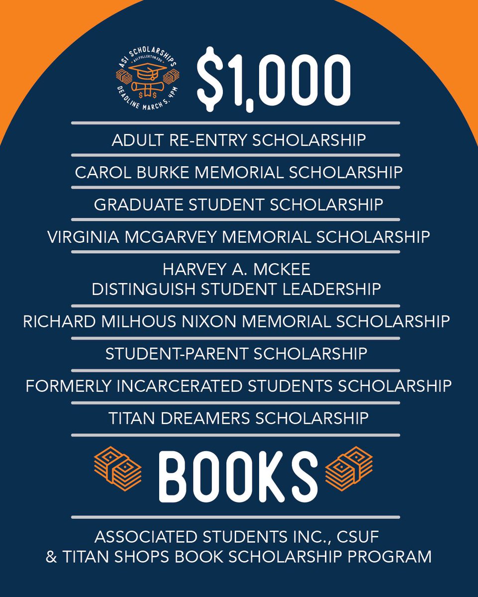 Looking for extra financial support? Apply for an <a href="/ASICSUF/">ASI CSUF</a> scholarship today! Email asischolarships@fullerton.edu for more 🤩💰#CSUFstudents <a href="/csuf/">Cal State Fullerton</a>