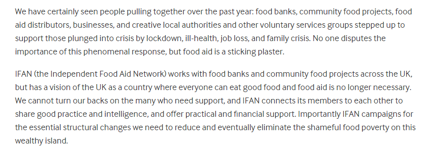 8/ Helen Crawley from  @1stepsnutrition Trust sets out well in a piece the efforts of  @IFAN_UK to push for structural change.  https://blogs.bmj.com/bmj/2021/01/20/the-hungry-legacy-of-2020-shows-why-we-need-the-independent-food-aid-network-in-2021-and-beyond/