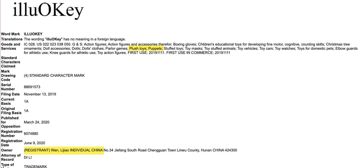 The brand name (which is required to register a brand on Amazon) is registered to Wen Lijiao "INDIVIDUAL CHINA".