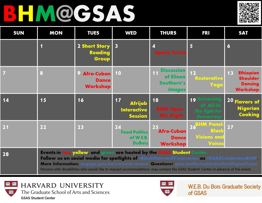 To celebrate #BlackHistoryMonth,  <a href="/GsasStuCenter/">The Student Center at Harvard Griffin GSAS</a> &amp; <a href="/HarvardGSAS/">Harvard Griffin GSAS</a> have an awesome line up of events! Check it out here: engage.gsas.harvard.edu/news/211917 #GSASCelebratesBHM