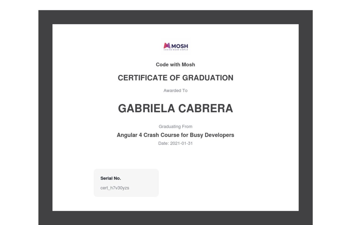 gabycabrera9's tweet photo. Very happy with @moshhamedani's courses. Just completed my second one as I need to start working with Angular. Thank you for sharing your knowledge and helping us keep growing as developers! https://t.co/IMLy40kDyP