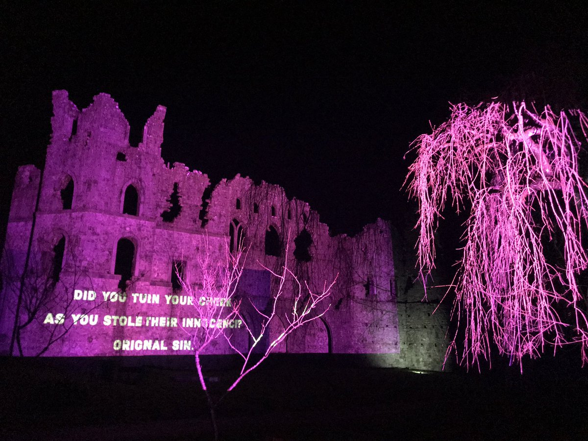  #HaikuForHealing is a series of 33 poems written by  @everose777 in the flow of IMBAS between the Pope’s visit  #Stand4Truth and the  #MotherAndBabyHomes State apology. Seen here on the Jealous Wall at Belvedere House & Gardens this evening. #Herstory Light Show by Dodeca