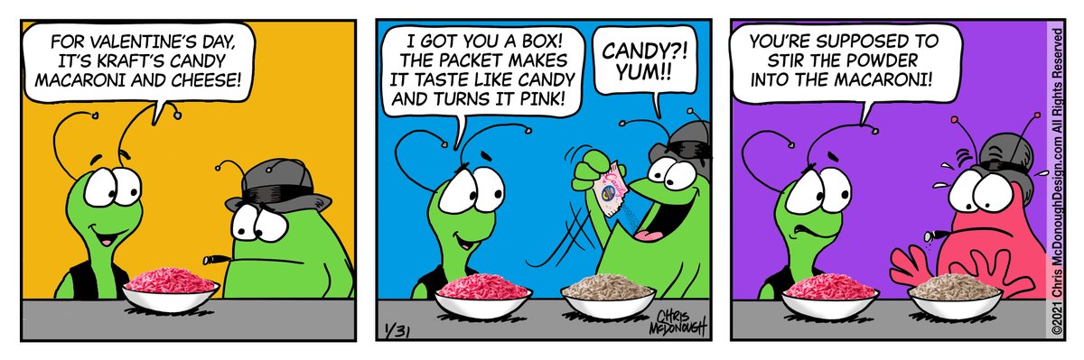 BlingerComics's tweet photo. Pink Macaroni and Cheese? Yep. You could win a limited edition Candy version of it from Kraft. Just remember the packet goes in the mix, not your mouth. Visit: https://t.co/WXX5IkZ8BO @kraftmacncheese #macandcheese #valentinesday2021 #pink #CandyKraftMacAndCheese #aliens #comics https://t.co/G9Y0LCfAhK