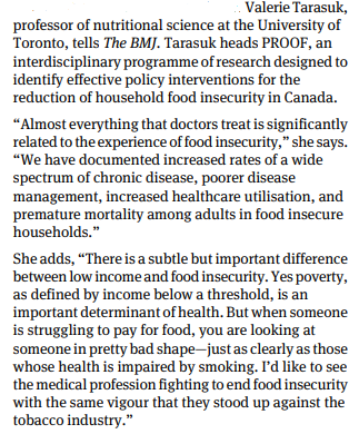 5/ And then one more piece from  @JaneFeinmann highlighting the academic insights of Dr Valerie Tarasuk of  @proofcanada on what medics need to do to take on food insecurity, and flagging what the UK can learn from Canada's experience  https://www.bmj.com/content/bmj/372/bmj.n53.full.pdf