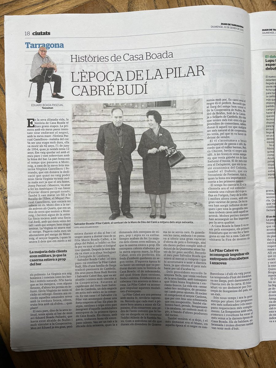 eduardboada's tweet image. Per si us heu perdut el nou lliurament de  les #HistòriesdeCasaBoada, de #BoadaPregoner: “L’època de la Pilar Cabré Budí”, al @diaridtarragona #Tarragona #Cambrils #Mont_roig #Nulles