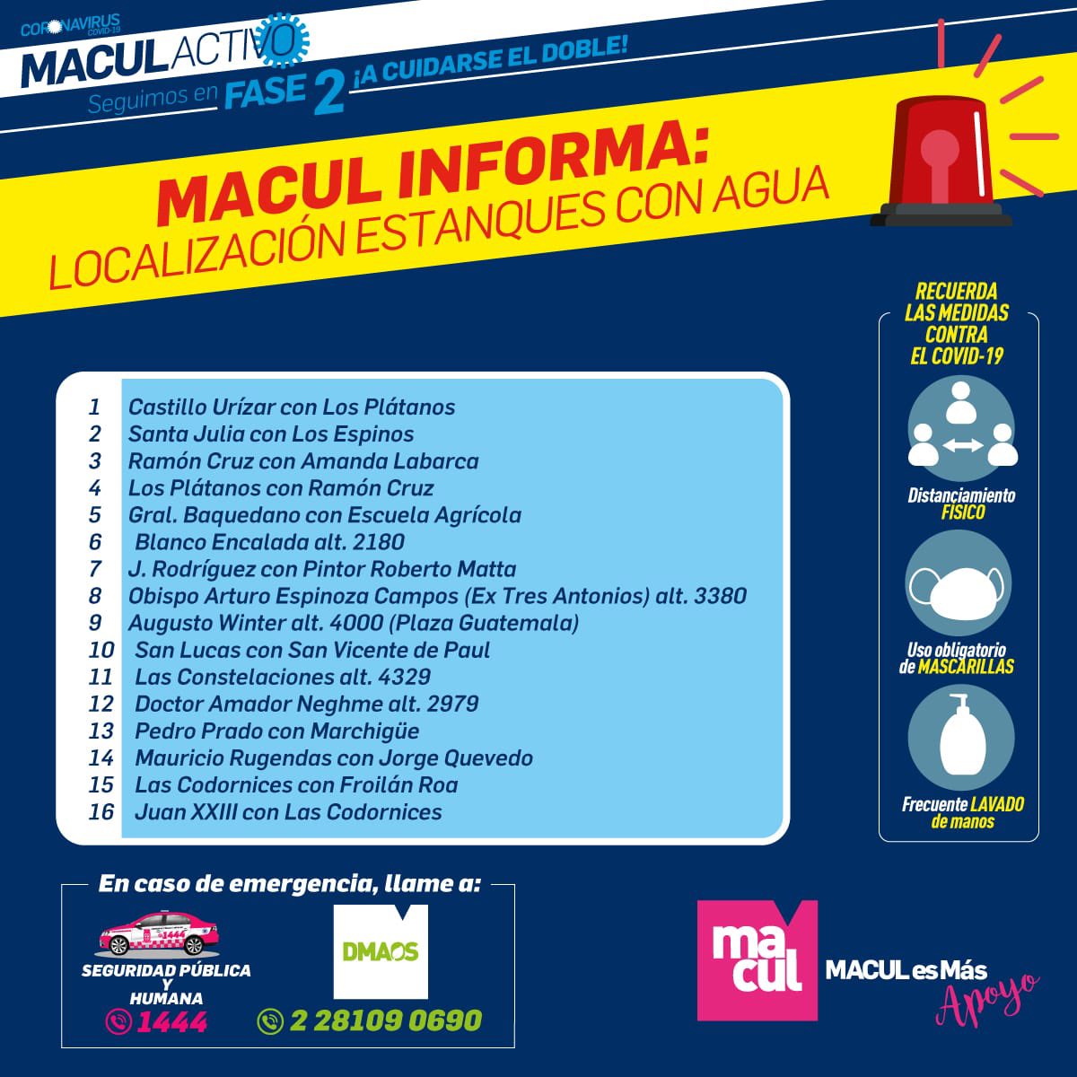 ¡No los dejaremos sol@s!🙌

Tras el llamado de las autoridades a juntar agua por un posible corte del suministro 💦, les informamos que nuestro municipio trabaja en la instalación de 16 estanques en distintos sectores para nuestras comunidades⬇️

#MaculActivo
#MaculTeCuida