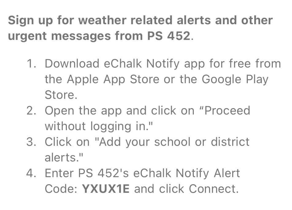 Stay informed with updates from school and the DOE. Don’t forget to sign up for your eChalk notifications! Easy guide below. 💜