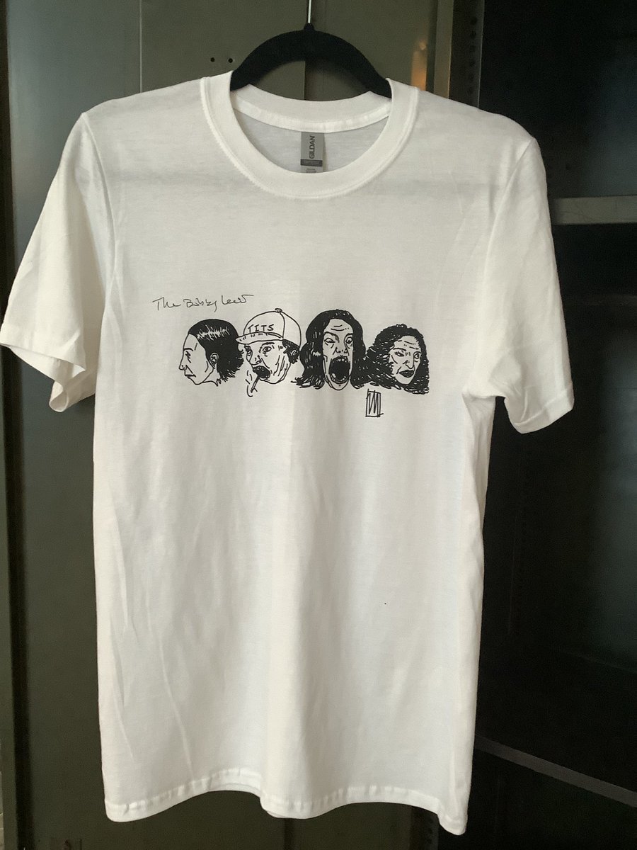 thebobbylees's tweet photo. New t-shirts are in!! Available in black or white, sizes S-3XL. They’re selling quick, go to https://t.co/ng4cahYRS7 to grab one! Art by our drummer Macky #thebobbylees https://t.co/MdXs6INESq