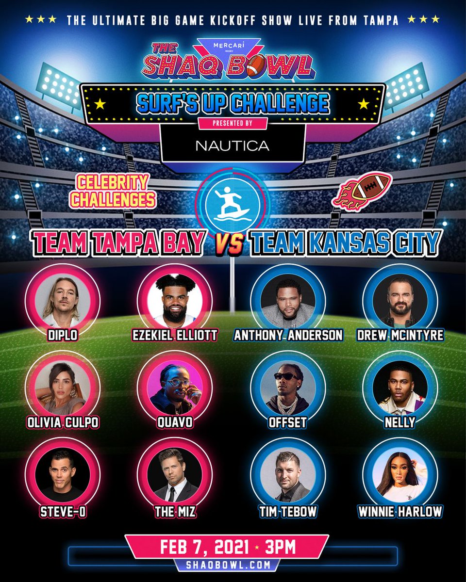ShaqsFunHouse's tweet photo. Hang loose, Shaq Bowl! The @nautica Surfs Up Challenge will put our celebrities' water skills to the test - will they sink or swim their need to the Championship? https://t.co/28RAVzdY7X