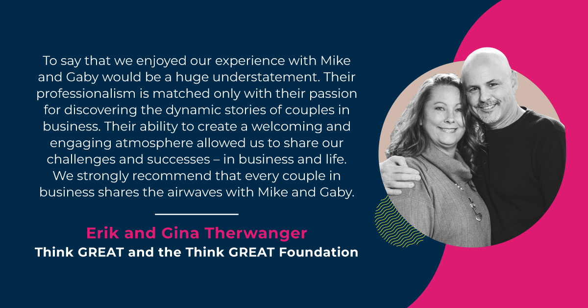 Thank you to Erik &amp; Gina of <a href="/ThinkGREAT/">Erik Therwanger</a> for being our guests on the #podcast and for your thoughtful words. It was truly OUR pleasure to interview you!

#CouplesAdvice #businesstips #podcastforcouples #MixingBusinessWithPleasure