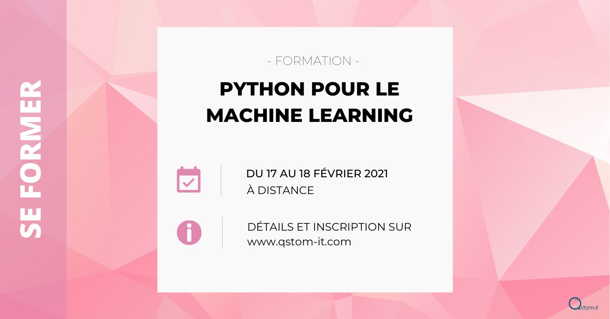 QSTOM_IT's tweet photo. 🎓 Formation au Python pour le Machine Learning ! 🎓
Du 17 au 18 février formez vous au #python pour le #machinelearning à distance
Détails et inscription sur https://t.co/8oUMJzR4h3 https://t.co/4rc338qgZm