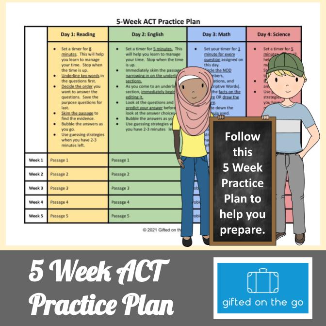 OnGifted's tweet photo. 5-Week Practice Plan to help students break down the ACT test into manageable practice sittings.  Students often get overwhelmed when they sit down for a practice test as the number of questions and timing can be intense.  

https://t.co/33BUH6Vgmc https://t.co/3xzYUyeYhF