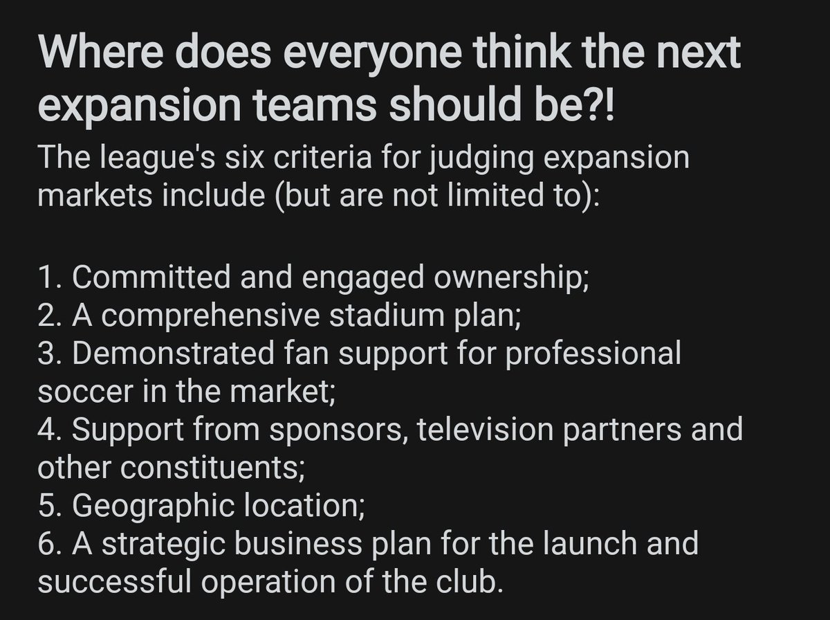 #1 - "I want to see the Toros in MLS one day. All we need is a stadium and an average of 70% attendance."Ok. Yes... but you also need to pay an extremely high franchise fee. Charlotte reportedly paid a fee of $325 million dollars. A fact that the commenter flat out denied.