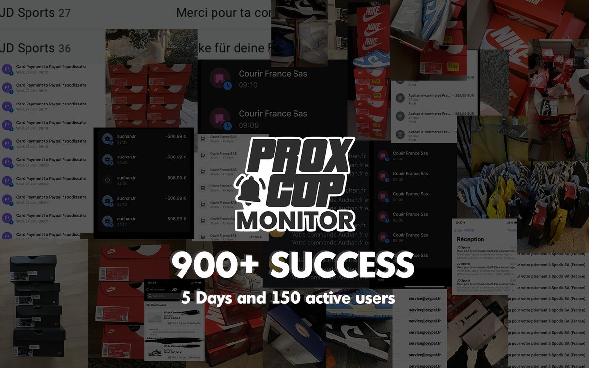 Plus de 900 succès en seulement 5 jours avec 150 utilisateurs actifs ⚡ Dunk, Mid GS et PS5 Proxcop a encore une fois sécurisé chaque drop 🤫

Pour avoir une chance de nous rejoindre :
1️⃣RT et Follow
2️⃣Tag un ami en commentaire 
3️⃣Remplis le formulaire : forms.gle/i682bTCFTrKsq7…