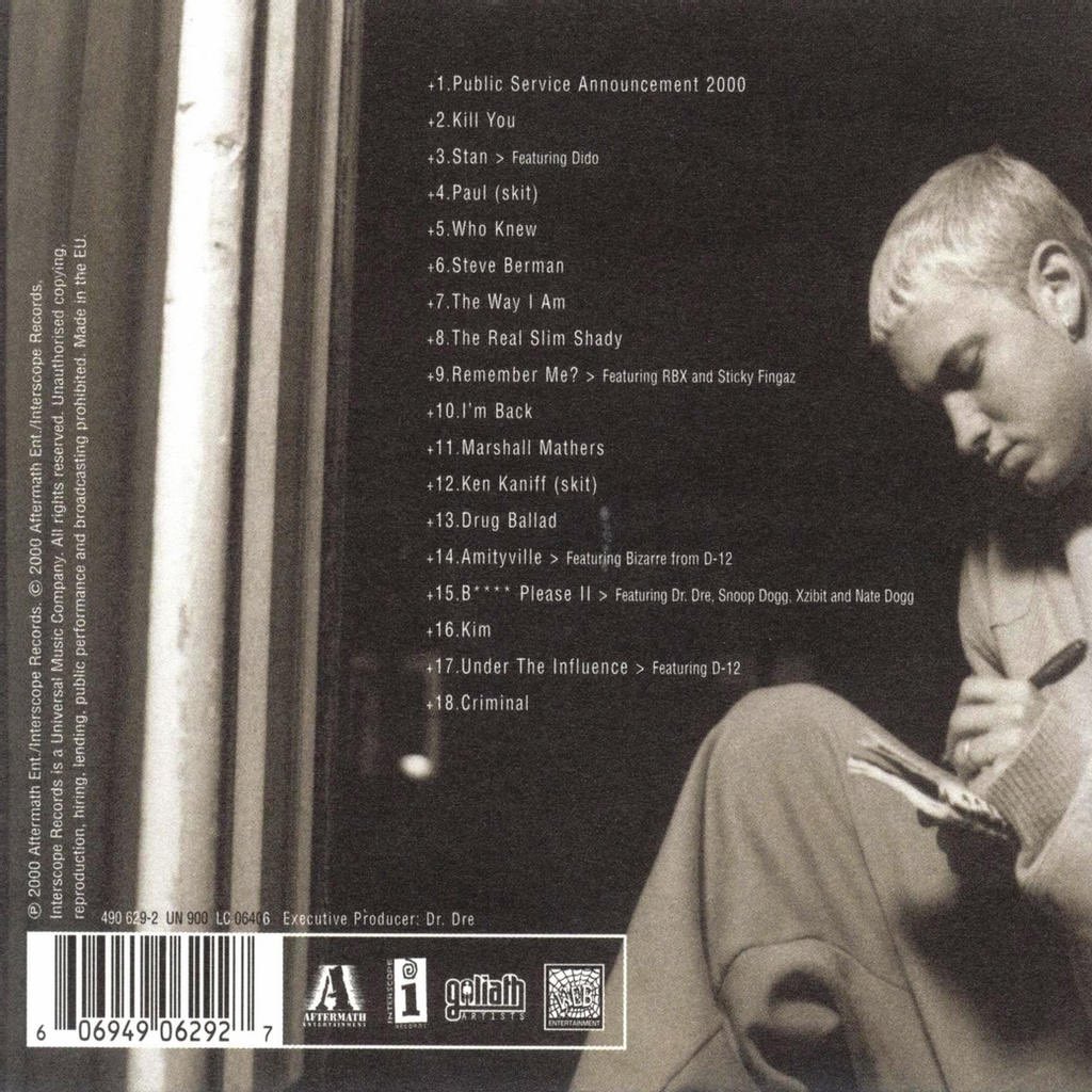 2.MMLPEm’s most notorious album. This is one of the most controversial albums of all time in music. He talks about killing his wife, raping, murdering, you name it. He also talks about the pressure he faces trying to live up to his previous success. 1/2