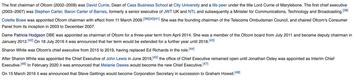 PeterKGeoghegan's tweet image. I see Steve Baker MP on TV saying making Paul Dacre Ofcom chair is 'just the same' as previous Labour governments appointing Ofcom chairs.

Here's details of Ofcom chairs since its inception. Am really struggle to pull out partisans to fit Baker's narrative.

False balance, much?