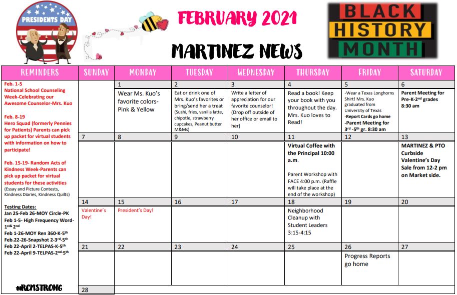 RMTZElem's tweet photo. Martinez Families, we are entering a fun filled month tomorrow! #RCMSTRONG https://t.co/21AdLo6KlN