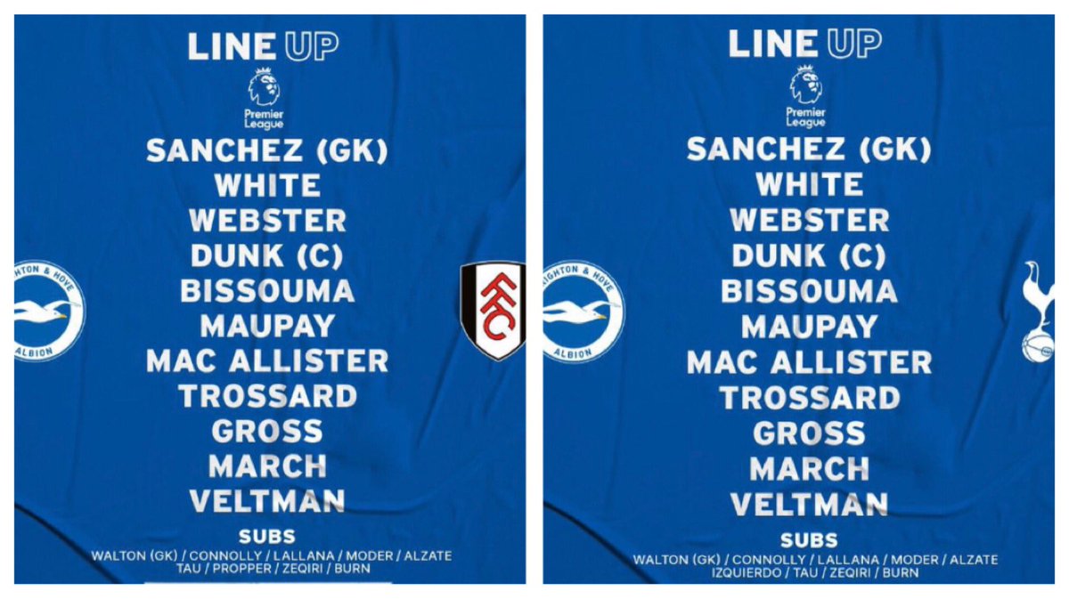 bha_twit's tweet photo. Genuine question.....how many times has Potter picked the same XI for back to back games? Anyone know? #bhafc #BHATOT https://t.co/DhPAilSym1
