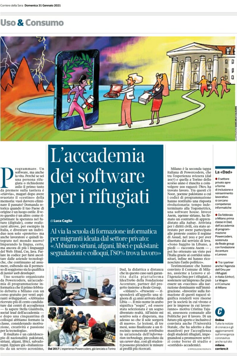 Cagliet's tweet image. (ri)Programmare la vita attraverso il codice dell'inclusione
#Corriere #Powercoders #Rifugiati
#Milano #Lavoro