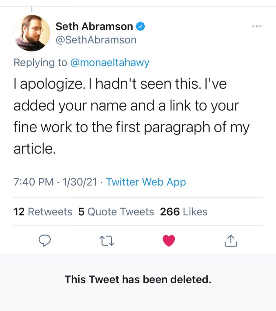 Seth also blocked me, his tweet apologizing, and many of those who supported me. Some of them have joked there are enough to start a club: The Seth Blocked Me for Supporting Mona Club