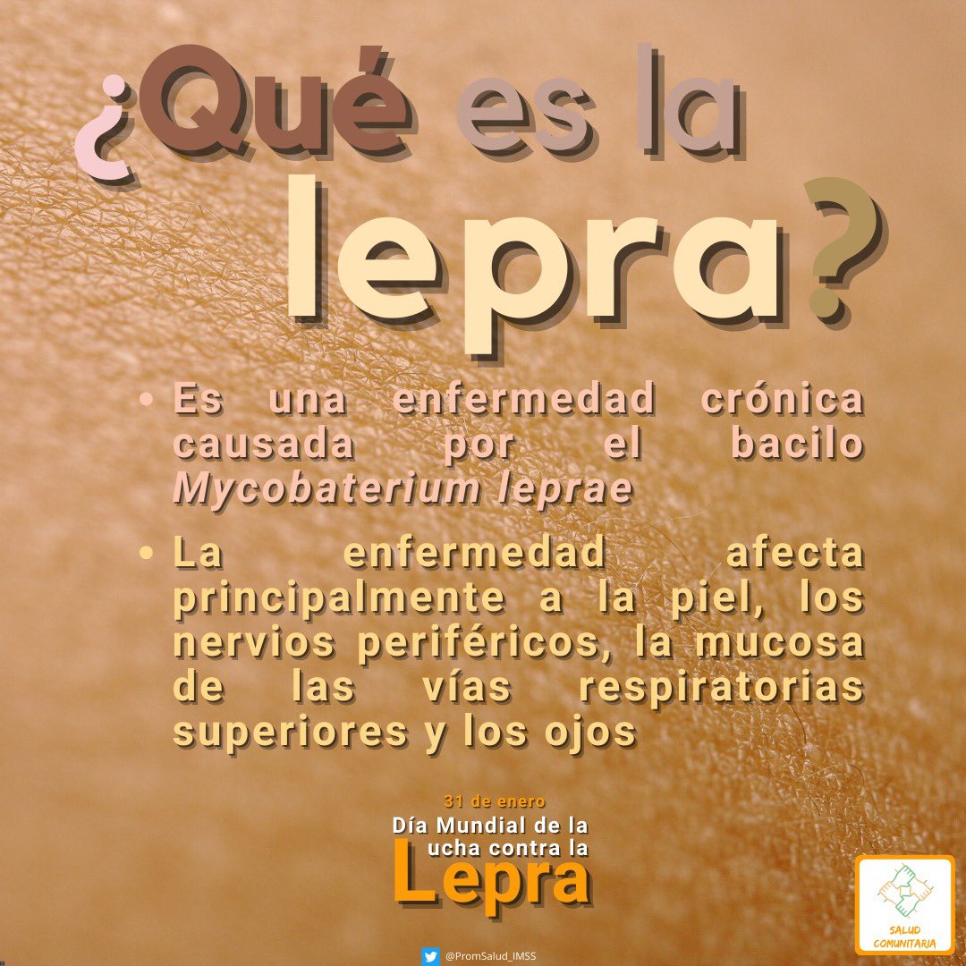 PromSalud_IMSS's tweet photo. Las personas afectadas por la lepra a menudo son discriminadas y estigmatizadas.

Poner fin a la discriminación y los prejuicios es fundamental para acabar con ella. 

Por eso, el lema 2021: ”Combatir la Lepra, acabar con el Estigma y Advocar por el Bienestar Mental" https://t.co/nzp9uc3c6S