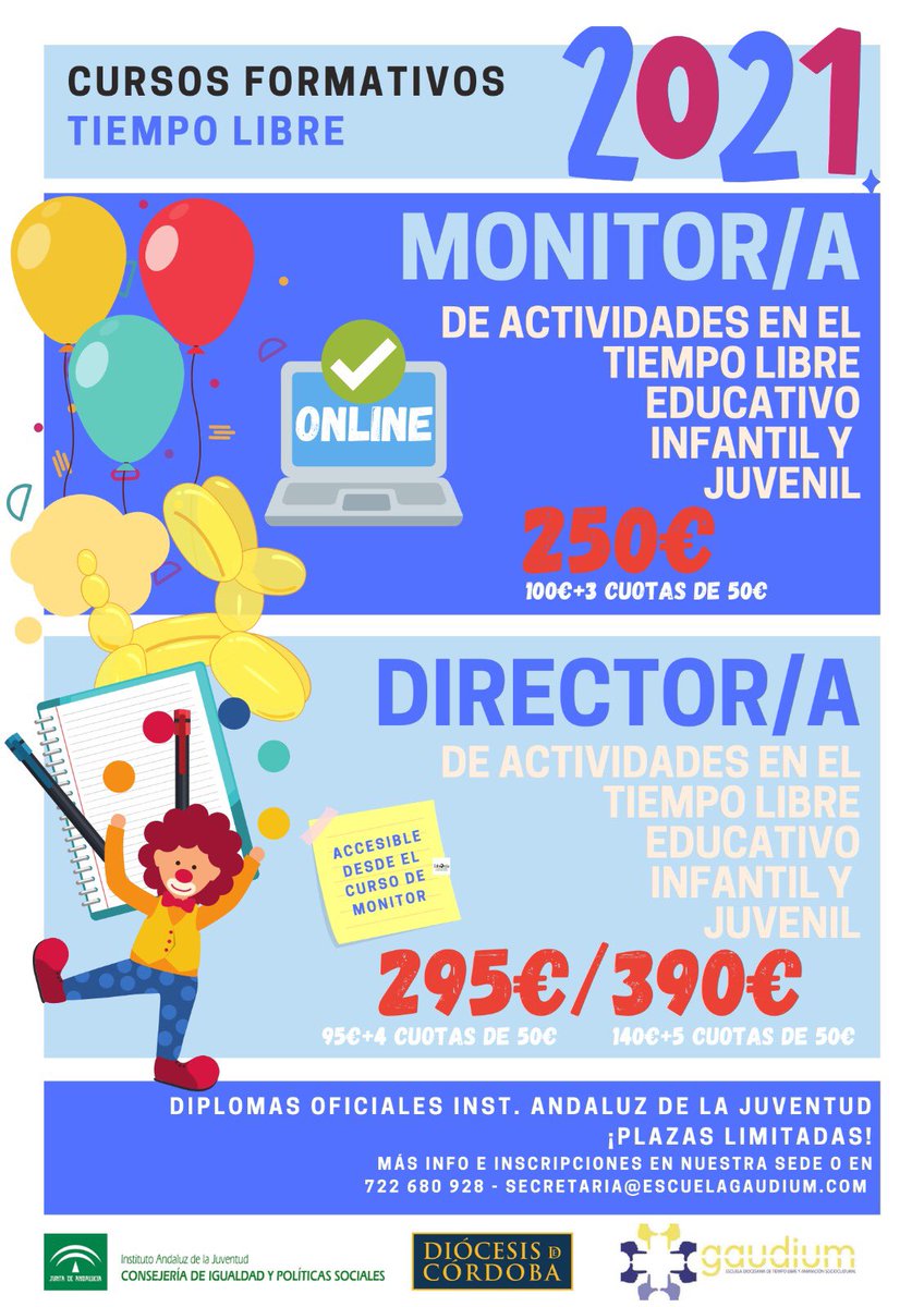 🎈¿Te gustaría trabajar de #monitor con niños y jóvenes? ¿Monitor escolar, de comedor? 

😱 ¿Irte de #campamentos? ¿O en cambio, te gustaría ser #director o #coordinador de los mismos? 
¡NO TE LO PIENSES ENTONCES! 👏🏻

✅ Obtén la titulación oficial de la Junta de Andalucía.