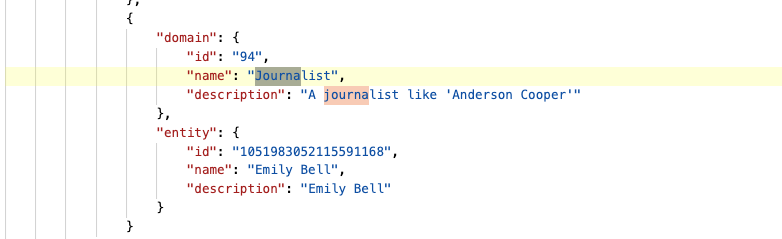 I interact with many journalists on my timeline... but fascinating to see which names are officially part of Twitter's dataset of entities with type Journalist, including  @emilybell,  @jayrosen_nyu,  @MikeIsaac,  @sarafischer who seems to be mislabeled as  @sarahd for some reason.