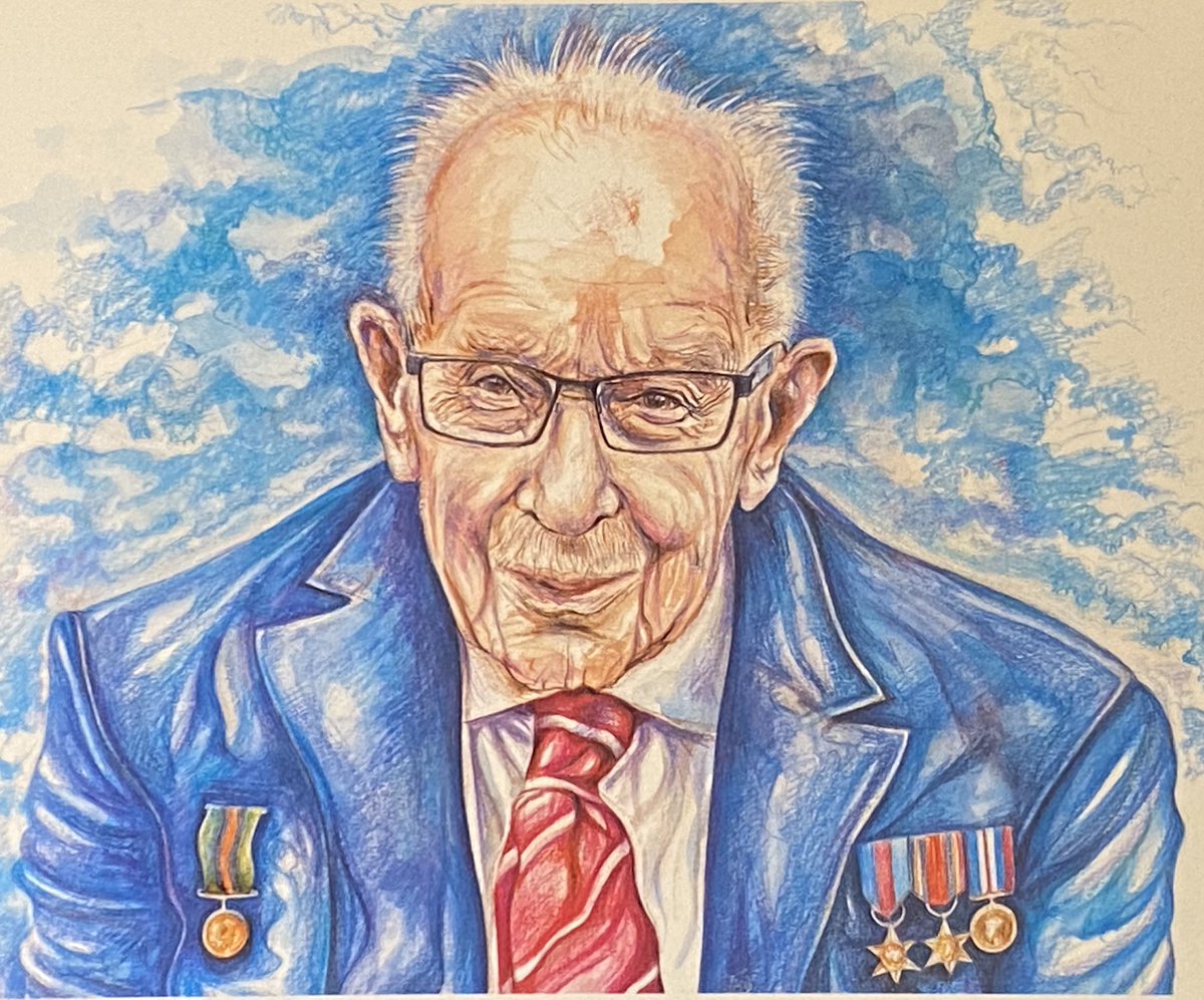 Thinking of the remarkable Captain Sir Tom Moore who inspired the nation 🇬🇧 in the lockdown by walking in his garden &amp; raising over £32m for the <a href="/NHS/">@NHS</a>. Sir Tom is unwell with Covid-19, let us lift him up in 🙏This is the painting he inspired me to do last autumn, 🎨🖌<a href="/piersmorgan/">Piers Morgan</a>