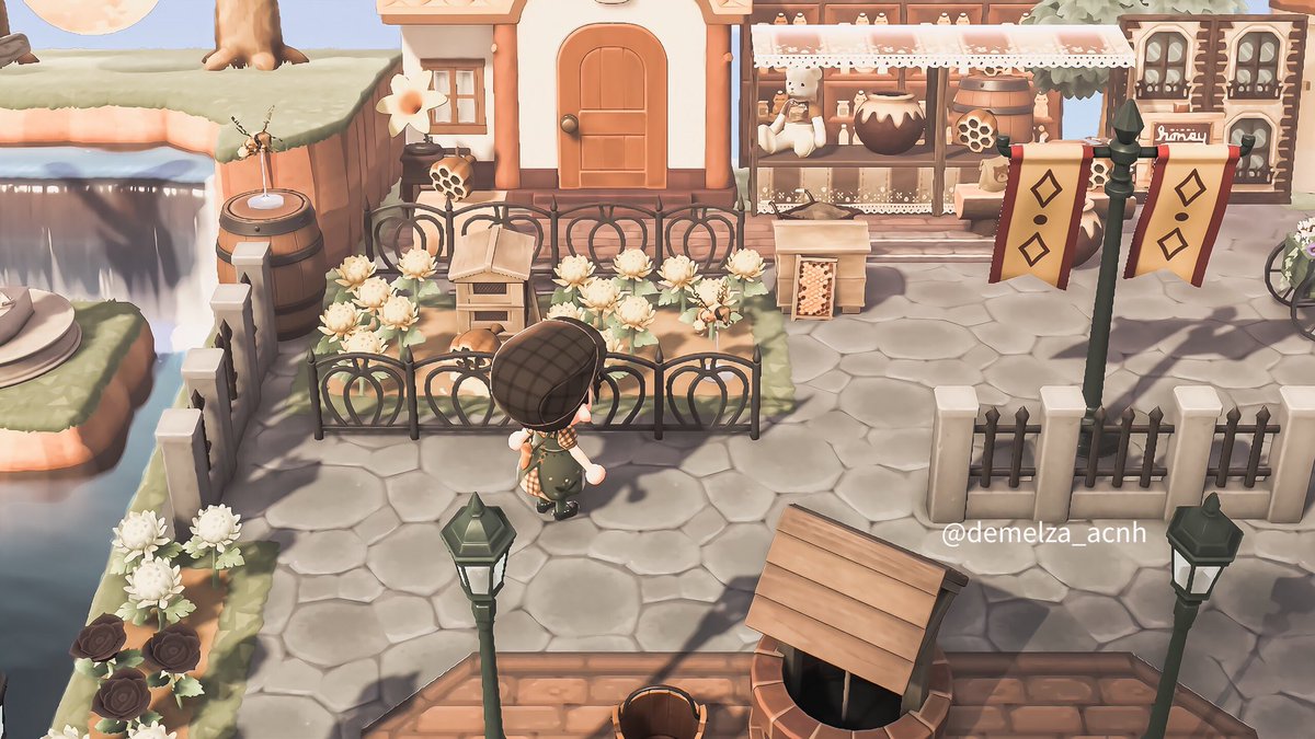 demelza_acnh's tweet image. Goldie runs a small artisan honey business in the local plaza 🍃🌱