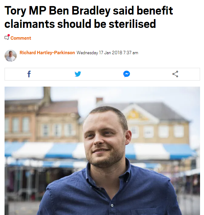 Ben Bradley MP often uses the phrases "cultural Marxism", & the "white working class" (popularised by the far-right BNP & NF in the 1980s). He's also called for the poor to be sterilised.Tories generally get away with it because the UK print & broadcast news media leans Right.