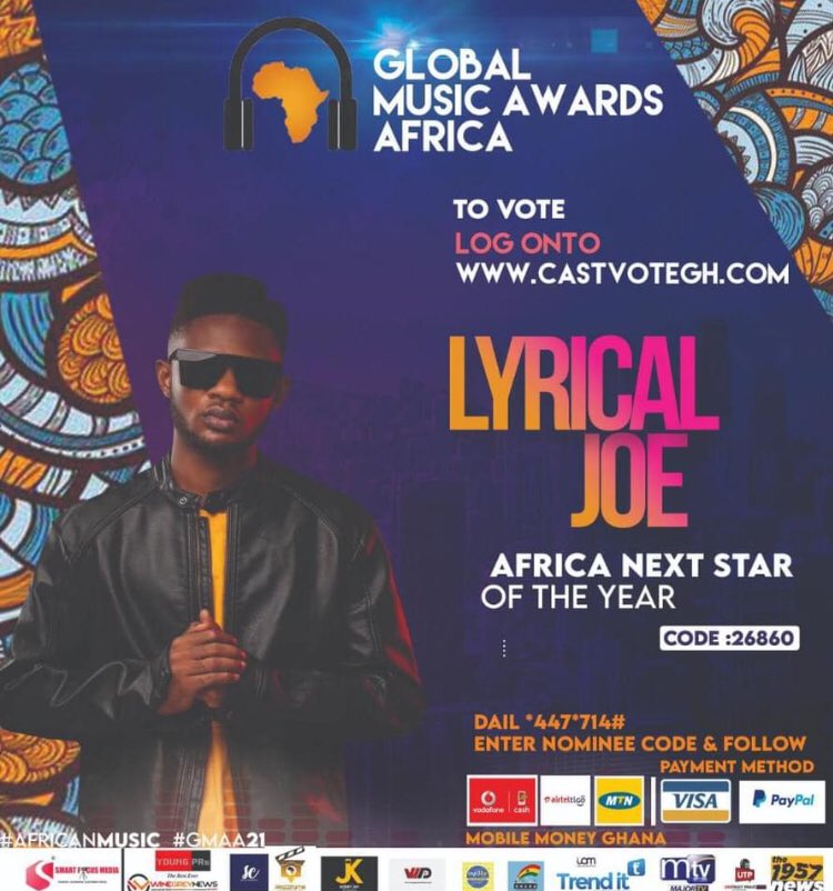 BenksWorks's tweet photo. To vote for @_Lyricaljoe to win the AFRICA NEXT STAR OF THE YEAR,in the on going 
  (Global Music Awards Africa)

1.Dail *447*714#
2.Enter nominee code:26860
3.Enter the number of votes you want to cast.
4.Confirm the amount and details.
THANK YOU.

NB: MULTIPLE VOTES IS ALLOWED https://t.co/KR5nj9kkCs