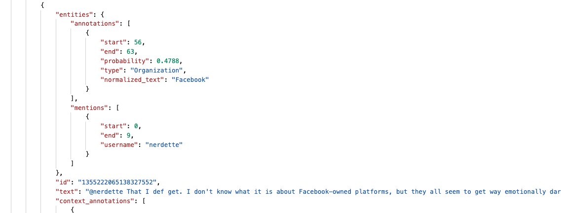 And it is interesting to see that sometimes things are recognized inside their "context_annocations" while others it is in both `context_annotations` and `entities.annotations`