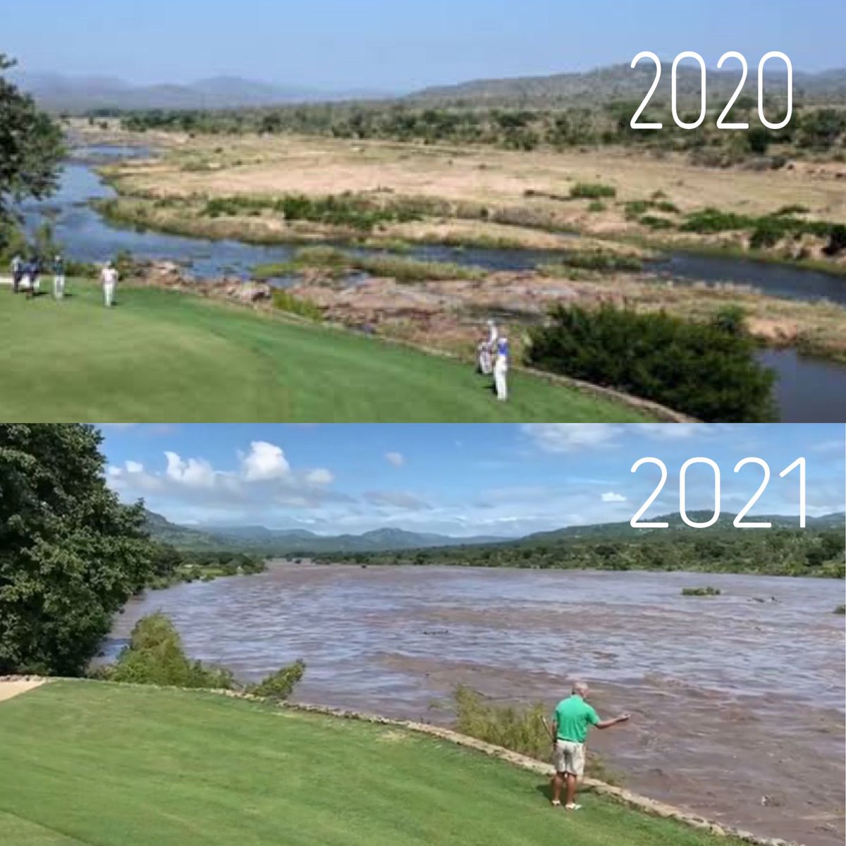 This photo was taken behind <a href="/LeopardCreekCC/">Leopard Creek CC</a> 13th green today. Tropical storm Eloise has dropped some serious rain.