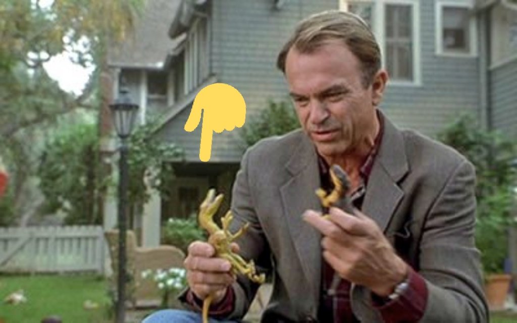 Es este juguete con el que Grant juega con Charlie (el hijito de Ellie). Es un _Velociraptor_ de la compañía Safari LTD que, salvo por la falta de plumas, tiene características muy aceptables. Me intriga saber qué dinosaurio sería ese para el Dr. Grant.