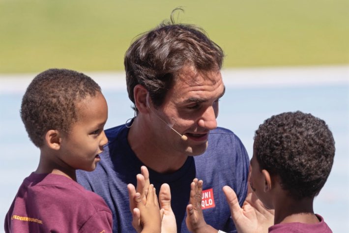 Later, the ‘bitter rivals’ met with a group of children from Hout Bay - they played a version of ‘Simon Says’ and also read a story aloud, with Roger ending up in a fit of giggles over Rafa’s mispronunciation of ‘farting’...