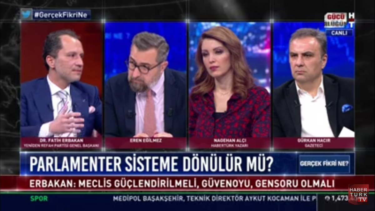 Yeniden Refah Partisi Lideri Dr. Fatih ERBAKAN, Habertürk Tv'de Eren Eğilmez'in "Gerçek Fikri Ne" programında; Gazeteci Nagehan Alçı ve Gürkan Hacir'in sorularına, lidere yakışır bir şekilde verdiği ustaca ve bilgece cevaplarla adeta terletti!
<a href="/ErbakanFatih/">Dr. Fatih Erbakan</a>

#Arnavutköypostası