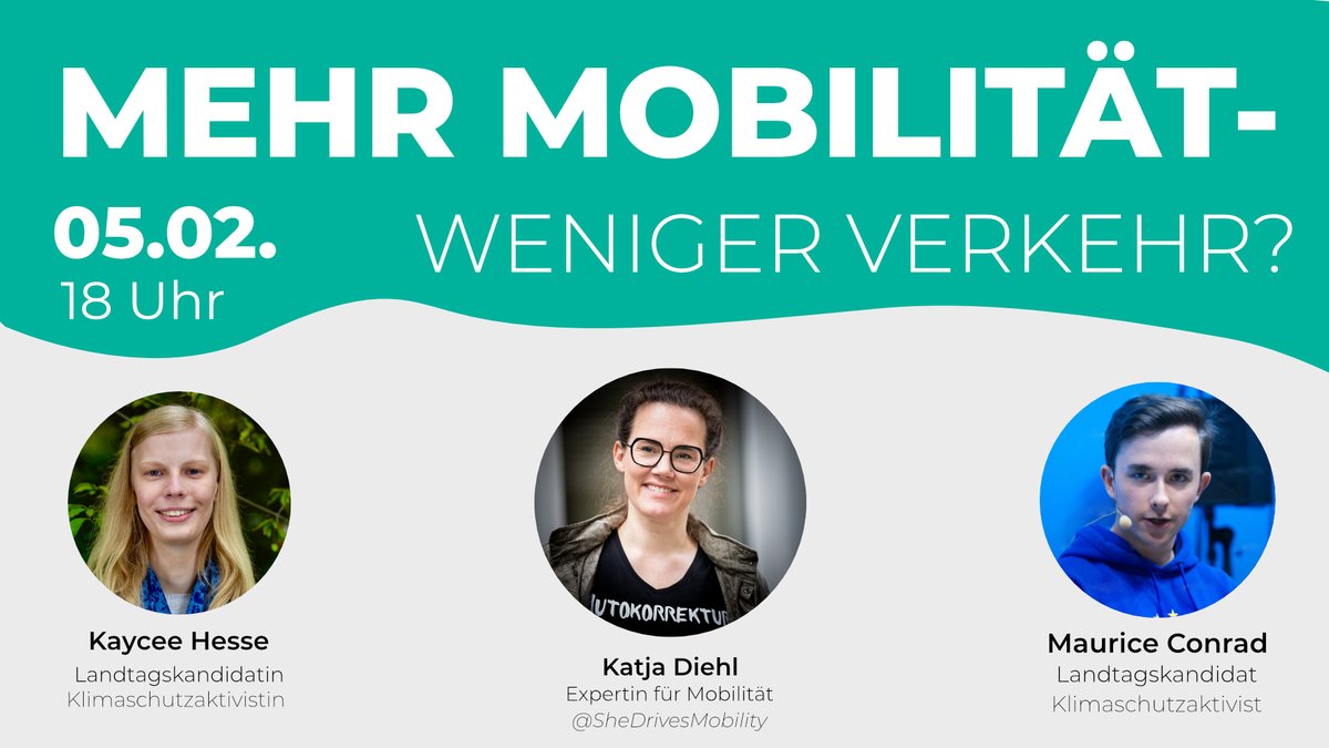 KlimalisteRLP's tweet photo. Freitag 18:00
Live-Diskussion im #Stream
Mehr Mobilität - weniger Verkehr?🚆🚘🚍
mit
She Drives Mobility - @kkklawitter 
@KayceeHesse 
@Maurice_Conrad 
#Verkehrswende #ltwrlp21 
https://t.co/zd8zLFZz1U
https://t.co/WLeyvMu2re https://t.co/D9kTQKhmhr