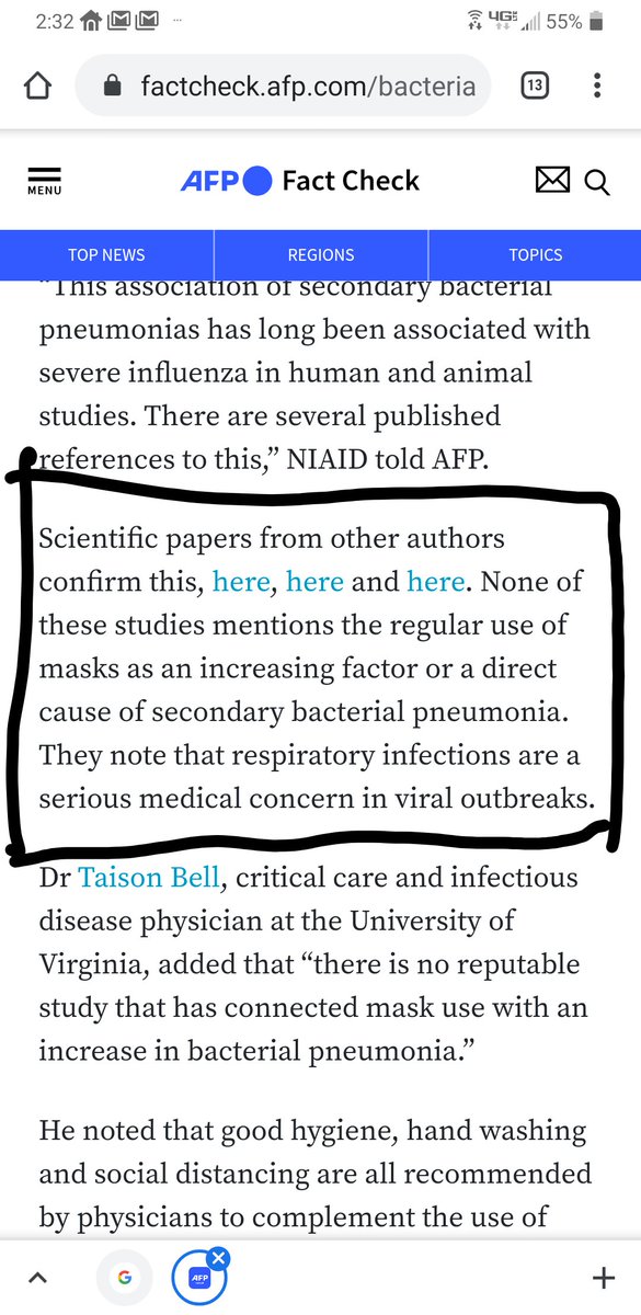 SootPer's tweet photo. @critica18495985 Also, in this AFP "Fact check" page, they call out that no studies mentioned the regular use of face mask. 
When has regular use of face masks been a long-term thing for the masses?
Does that mean that it's not possible? No.
Has there been any research to disprove? https://t.co/zKSoTkaqfV