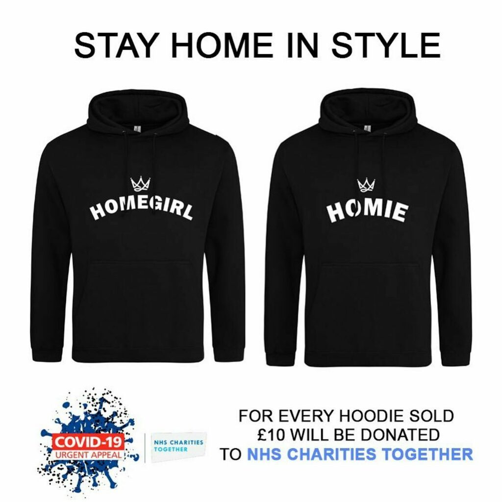 and_lavish's tweet photo. STAY HOME IN STYLE  
 
Presenting the HOMEGIRL/HOMIE charity 
hoodie.  
For every hoodie sold £10 of it will go to NHS CHARITIES TOGETHER.  
 
Examples how the money will be spent:  
 
£5 - hot meal for staff. 
£50 - a tablet for patients to contact loved ones.  
£95 - couns… https://t.co/NDirkqatIZ