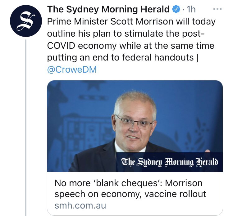 lmao so “federal handouts” are not stimulus now? Last March every press gallery member called the $130 billion Frydenberg announced they would give bosses - damage-control due to footage of long centrelink queues - AND the coronavirus supplement “stimulus”.