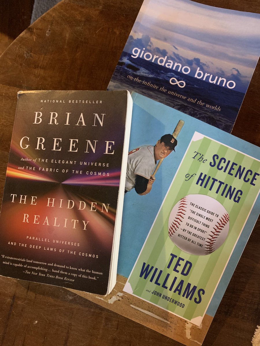 CorrieNichole's tweet image. these are a few of my favorite things 💙 #SundayReadingVibes #BrianGreene #GiordanoBruno #TedWilliams